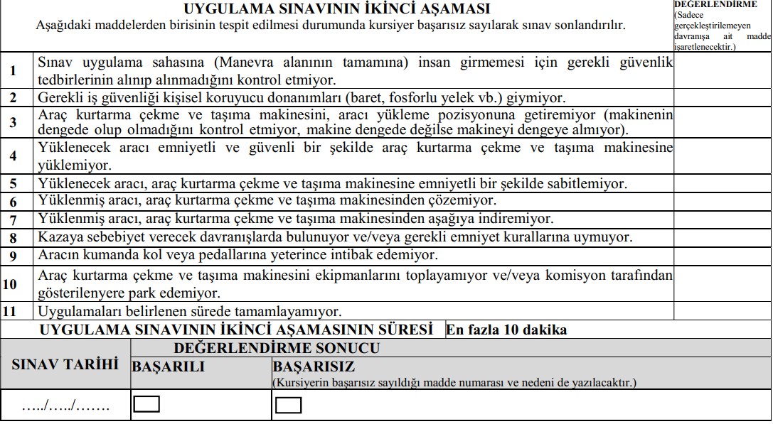 OTO KURTARICI UYGULAMA SINAVI
